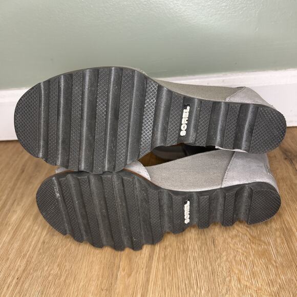 SOREL WOMENS 8.5 JOANIE II SANDAL ANKLE STRAP LEATHER WEDGE GRAY LEATHER ZIP - Picture 8 of 9